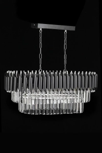 Palmira 75x35 Cm Kristal Taşlı Lüks Yemek Masası Üstü Avize 6'lı - (SİYAH-KROM)